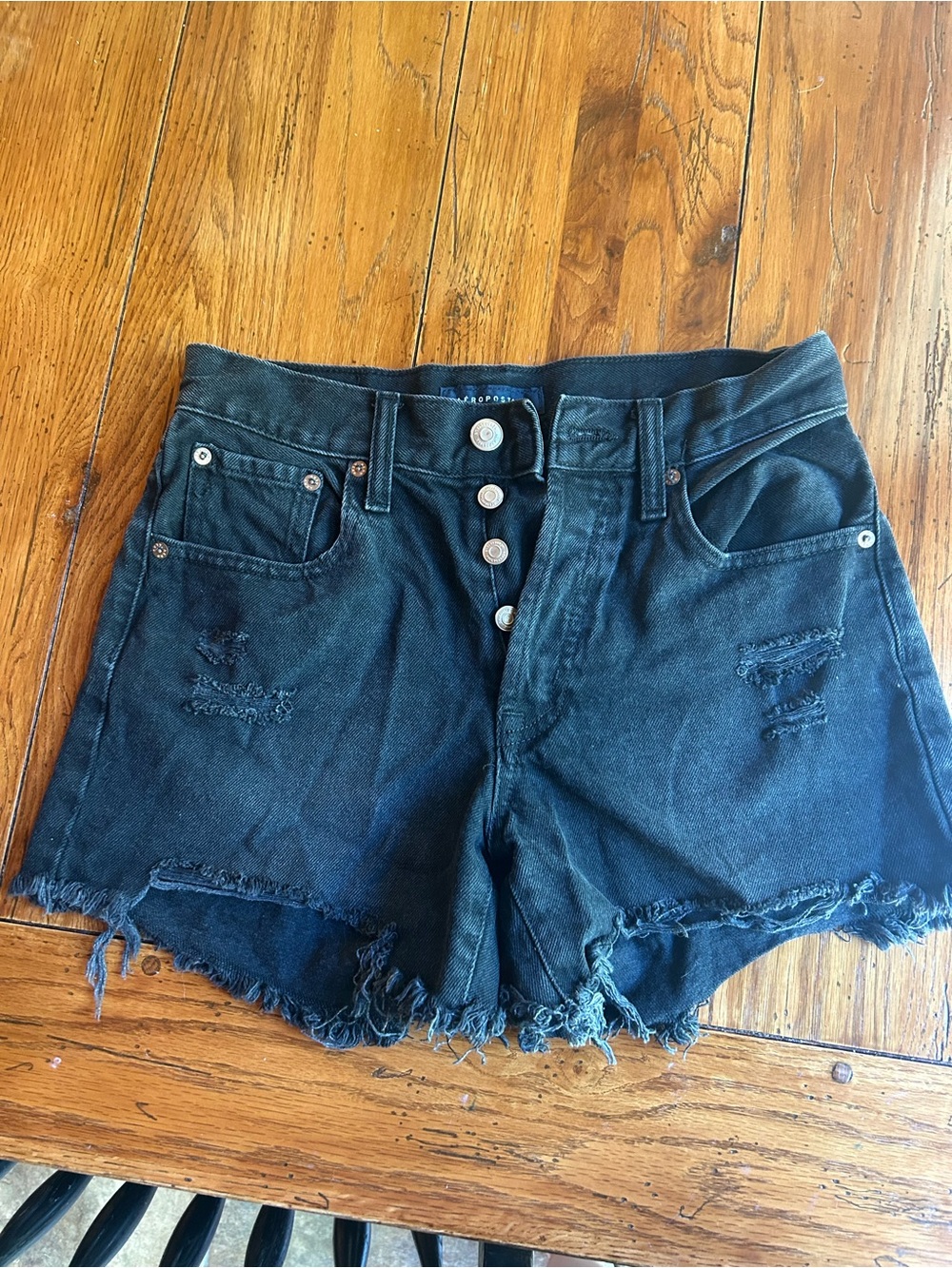 Aeropostale High-Rise Distressed Black Denim Shorts